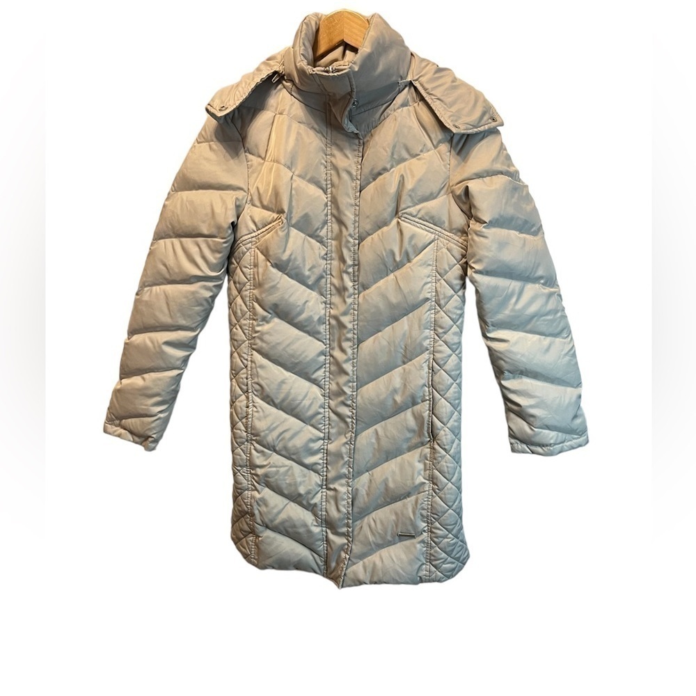 KENNETH COLE Cream Quilted Satin Finish Mid Length Medium Weight Winter Jacket S